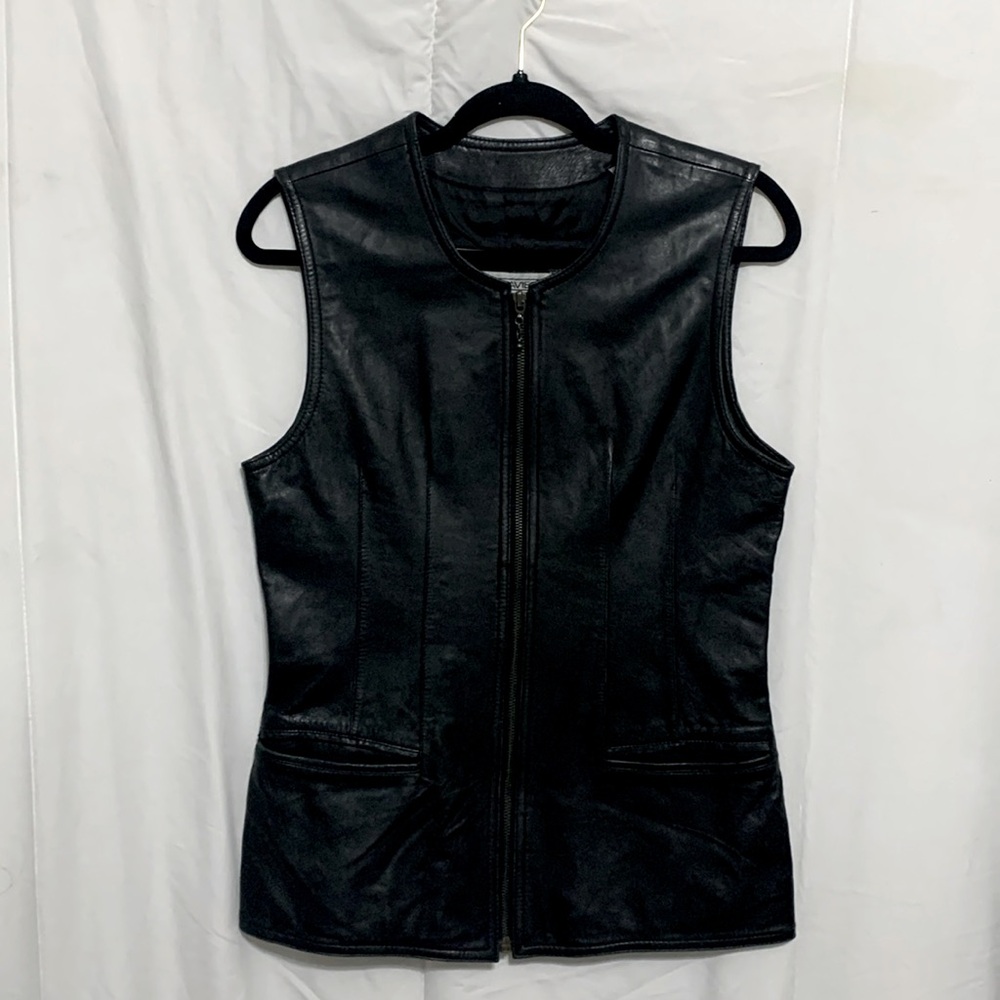 Black leather fitted vest